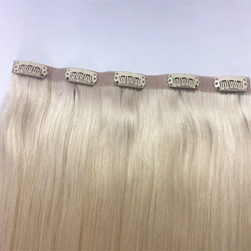 Factory price Blonde seamless pu skin clip in hair extensions  HJ 033